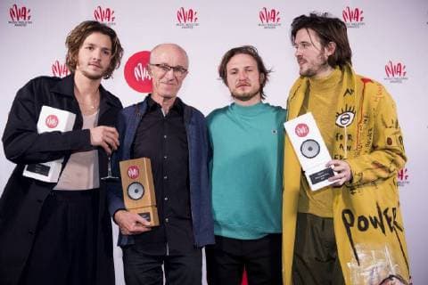 Rock band Bazart with there awards at the eleventh edition of the MIA s (Music Industry Award) award show, in Brussels, Tuesday 30 January 2018. The MIA awards are handed out by the VRT and Kunstenpunt.  JASPERxJACOBS 05286804