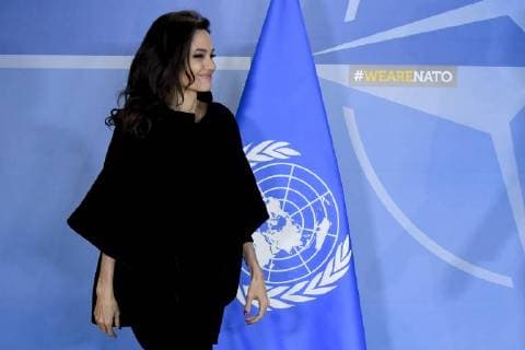 UNHCR Special Envoy Angelina Jolie pictured during a meeting between representatives of the NATO and the the UN Refugee Agency UNHCR, Wednesday 31 January 2018 in Brussels.  DIRKxWAEM 05286908