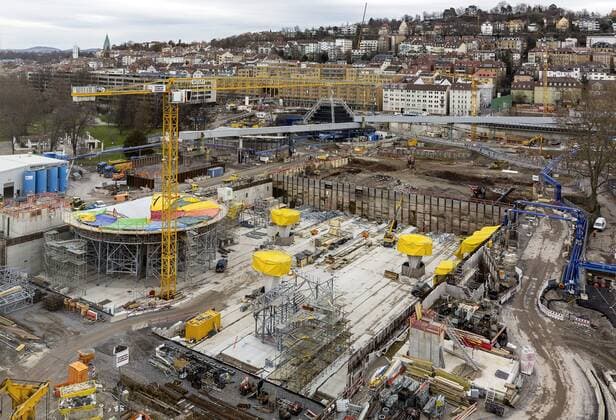 Germany Stuttgart 31 01 2018 Stuttgart 21 construction site at the main station Stuttgart concrete works the first pillar be concreted Â