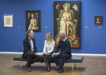 Artist model Kerstin of Leipzig painter Erich Kissing right and Kunsthalle Director Jörg Uwe Neumann in the retrospective of the Leipzig artist Erich Kissing from 4 February to 1 may 2018 under the title Erich Kissing and Kerstin painter and model in the Kusthalle Rostock with approximately 60 The importance of the Leipzig model Kersti Copyright: FrankxHormannx xnordlicht