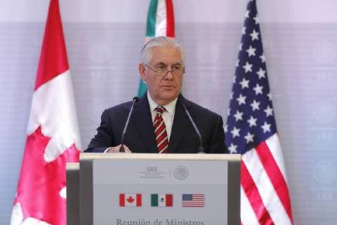 US Secretary of State Rex Tillerson speaks during a press conference after a trilateral meeting with Canadian Foreign Minister Chrystia Freeland and her Mexican counterpart Luis Videgaray at the Mexican Foreign Ministry in Mexico City, Mexico, 02 February 2018. Trilateral meeting between Mexico, Canada and the United States !ACHTUNG: NUR REDAKTIONELLE NUTZUNG!  Copyright: xJosexMendezx MEX002 20180202-636532008603659216