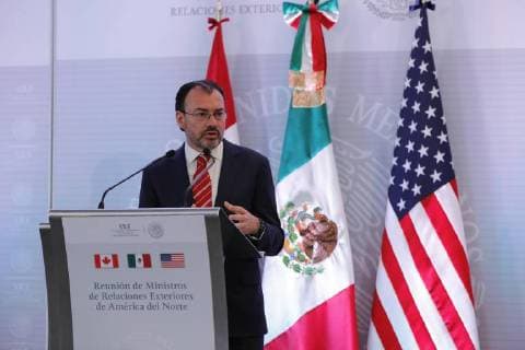 Mexican Foreign Minister Luis Videgaray speaks during a press conference after a trilateral meeting with Canadian Foreign Minister Chrystia Freeland and US Secretary of State Rex Tillerson at the Mexican Foreign Ministry in Mexico City, Mexico, 02 February 2018. Trilateral meeting between Mexico, Canada and the United States !ACHTUNG: NUR REDAKTIONELLE NUTZUNG!  Copyright: xJosexMendezx MEX003 20180202-636532009271187495