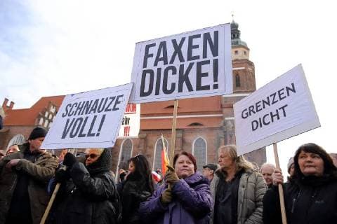 Participants of the demonstration of the right Club future home to demonstrate against refugees Cottbus on 3 February 2018 demo in Cottbus