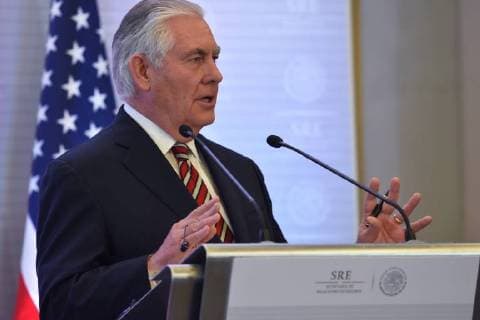 Treffen der nordamerikanischen Außenminister in Mexico City February 2, 2018 - Mexico City, Mexico, Mexico - US Secretary of State Rex Tillerson is seen speaking during a press conference of North American Foreign Ministers Meeting at Foreign Affair on February 02, 2018 in Mexico City, Mexico Mexico City Mexico  - ZUMAn230 20180202_zaa_n230_510 Copyright: xCarlosxTischlerx