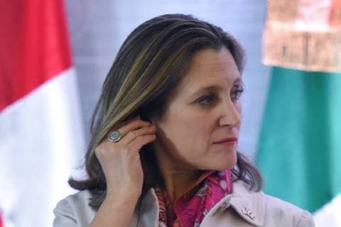 Treffen der nordamerikanischen Außenminister in Mexico City February 2, 2018 - Mexico City, Mexico, Mexico - Minister of Foreign Affairs of Canada Chrystia Freeland is seen speaking during a press conference of North American Foreign Ministers Meeting at Foreign Affair on February 02, 2018 in Mexico City, Mexico Mexico City Mexico  - ZUMAn230 20180202_zaa_n230_520 Copyright: xCarlosxTischlerx