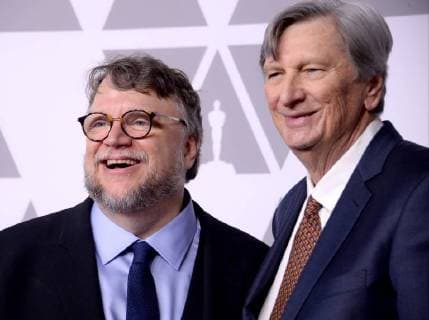 Director Guillermo del Toro (L) and President of the Academy of Motion Picture Arts and Sciences John Bailey attend the 90th annual Academy Awards Oscar nominees luncheon at the Beverly Hilton Hotel in Beverly Hills, California on February 5, 2018.  LAP20180205069 JIMxRUYMEN