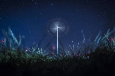 Long term exposure of wind turbines before the starry sky at Cottbus 05 02 2018 Cottbus Germany Copyright: xFlorianxGaertner photothek.netx