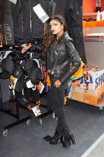 Model Shirin Anjuli and motorbike clothing press day for the upcoming Berlin motorcycle days BMT from 09 11 February 2018 at the station Berlin 08 02 2018 Berlin motorcycle days BMT