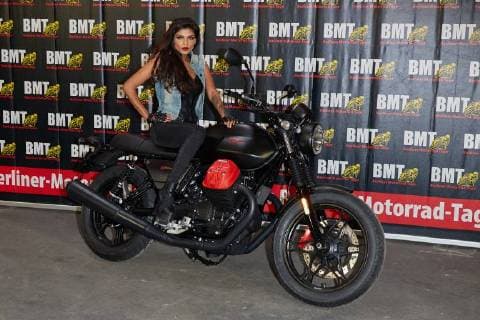 Model Shirin Jacob with a Motoguzzi press day for the upcoming Berlin motorcycle days BMT from 09 11 February 2018 at the station Berlin 08 02 2018 Berlin motorcycle days BMT