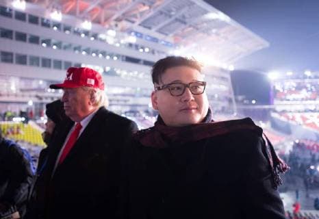 Themen der Woche Bilder des Tages February 9, 2018 - Pyeongchang, South Korea - Look-alikes of Donald Trump and Kim Jong-un mixed with the crowd at Opening Ceremony for the 2018 Pyeongchang Winter Olympic Games Friday, February 9, 2018 at Pyeongchang Olympic Stadium. , ZUMA Press The Gazette Pyeongchang South Korea - ZUMAr157 20180209_zap_r157_029 Copyright: xMarkxReisx