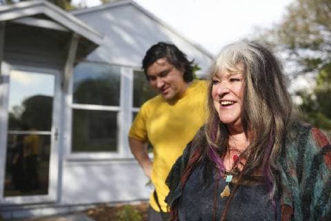 February 6, 2018 - St. Petersburg, Florida, U.S. - DIRK SHADD Times .Melanie Safka, 71, smiles along with her son Baeu Jarred Safka, 37, while talking with her real estate agent as they wait to enter a home while home shopping in St. Petersburg (2 6 18) St. Petersburg U.S. - ZUMAs70_ 20180206_zan_s70_054 Copyright: xDirkxShaddx