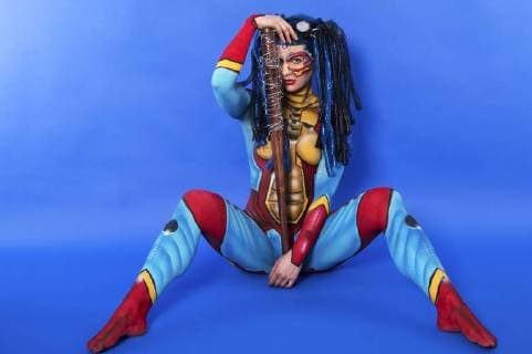 GEEK ART Bodypainting meets SciFi fantasy and more Hulk vs Iron Quinn photoshoot with model Sarah as iron Quinn in the Photo Studio of Schubert Niedernwöhren 13 02 2018 a project of photographer Tschiponnique skupin and the Bodypainters and Transformakers Enrico flax Foto:xT.xSkupin,xB.xSchubertx xFuturexImage