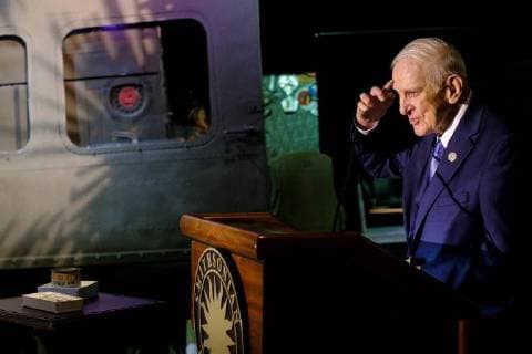 Rep. Sam Johnson, R-TX speaks at a ceremony at the National Museum of American History on February 13, 2018 in Washington, DC, where he donated to the museum the tin cup and toothpaste tube brought home with him when he was released from a Vietnamese prison on February 12, 1973. Johnson, 87, a former Air Force fighter pilot and prisoner of war was held captive in the Hoa Lo Prison for nearly seven years where he was tortured and spent 42 months in solitary confinement. The donation ceremony, is held on the 45th anniversary on Johnson s release..  WAP201802130944 PETExMAROVICH
