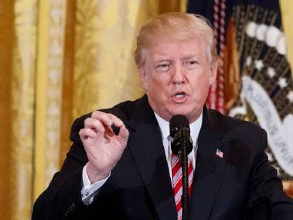 (180214) -- WASHINGTON, Feb. 14, 2018 -- U.S. President Donald Trump speaks during a National African American History Month reception at the White House in Washington D.C., the United States, Feb. 13, 2018. ) (gj) U.S.-WASHINGTON-DONALD TRUMP TingxShen 