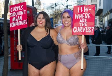 . 16 02 2018. London, United Kingdom. LFW protest. Hayley Hasselhoff leads a lingerie clad models protest outside LFW Venue, 180 The Strand  xGustavoxValientex xi-Imagesx IIM-16974-0007
