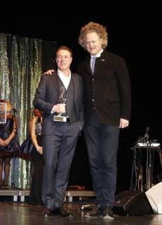 Award winners Sebastian Koch laudatory Florian von Donnersmarck at Notte delle Stelle 2018 in the MARITIM Hotel Berlin