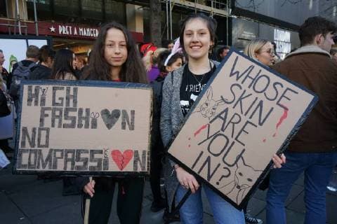 Hundreds of animal activists protest at London Fashion Week against the cruelty of fur in fashion. FEBRUARY 17th 2018  SLIx18269
