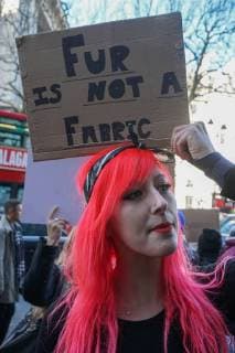 Hundreds of animal activists protest at London Fashion Week against the cruelty of fur in fashion. FEBRUARY 17th 2018  SLIx18269