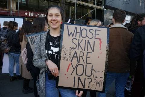 Hundreds of animal activists protest at London Fashion Week against the cruelty of fur in fashion. FEBRUARY 17th 2018  SLIx18269