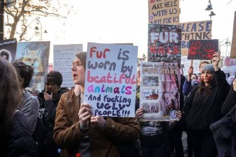 Hundreds of animal activists protest at London Fashion Week against the cruelty of fur in fashion. FEBRUARY 17th 2018  SLIx18269