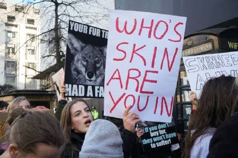 Hundreds of animal activists protest at London Fashion Week against the cruelty of fur in fashion. FEBRUARY 17th 2018  SLIx18269