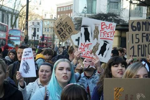 Hundreds of animal activists protest at London Fashion Week against the cruelty of fur in fashion. FEBRUARY 17th 2018  SLIx18269