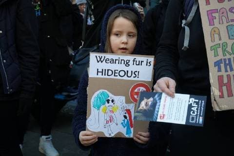 Hundreds of animal activists protest at London Fashion Week against the cruelty of fur in fashion. FEBRUARY 17th 2018  SLIx18269