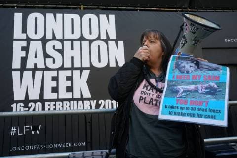 Hundreds of animal activists protest at London Fashion Week against the cruelty of fur in fashion. FEBRUARY 17th 2018  SLIx18269