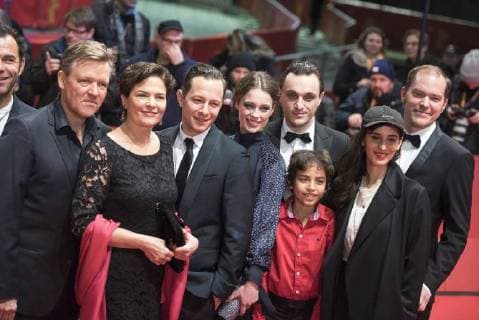 Film team beer TRANSIT on the occasion of the 68 Berlin International Film Festival with actor Franz Rogowski and actress Paula during the premiere of the film 68 Berlin International Film Festival