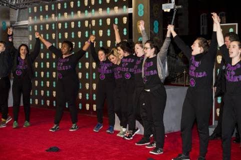 February 18, 2018 - London, London, UK - Times Up protesters on the red carpet for the EE British Academy Film Awards 2018, held at the Royal Albert Hall. London UK  - ZUMAt138 20180218_zap_t138_127 Copyright: xRayxTangx