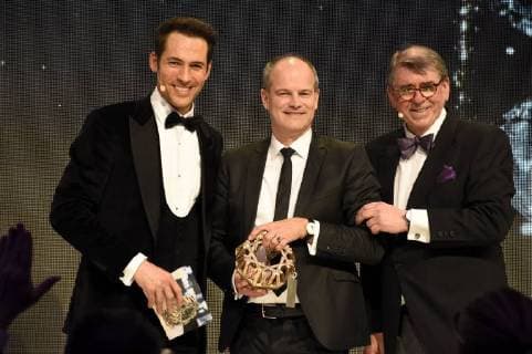 Alexander Mazza watch design of the year winner company Junghans and Gisbert L Brunner at the ceremony of the 2 inhorgenta award 2018 in the postal Palace Munich 18 02 2018 Foto:xP.xSchönbergerx xFuturexImage