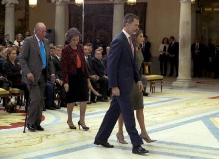 (R-L) Spain s Queen Letizia, King Felipe VI, Emeritus Queen Sofia, and Emeritus King Juan Carlos, during National Sports Awards 2016 ceremony chair by Spanish Royals held at Pardo Palace in Madrid, Spain, 19 February 2018. Spanish Royals present 2016 National Sports Awards !ACHTUNG: NUR REDAKTIONELLE NUTZUNG!  Copyright: xBallesterosx GRAF4745 20180219-636546498577851439
