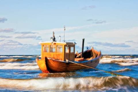 Fishing boats on the coast of Ahlbeck Usedom fishing boat at the Baltic Sea  1046100657