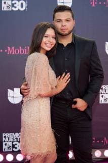 Mexican singers Leonardo (R) and Angela Aguilar (L), sons of Mexican singer Pepe Aguilar, pose on his arrival to the carpet of the 30th edition of the Lo Nuestro Award to the Latin Music, at the American Airlines Arena in Miami, USA, 22 February 2018. Famous and popular Latinos parade in carpet of Lo Nuestro Award !ACHTUNG: NUR REDAKTIONELLE NUTZUNG!  Copyright: xGIORGIOxVIERAx MIA00 20180223-636549592798427989