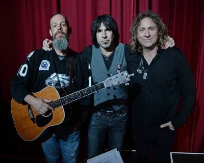 FORT LAUDERDALE FL - FEBRUARY 23: Jason Bieler, Phil Varone and Matt Kramer of Saigon Kick pose backstage during the Marjory Stoneman Douglas High School benefit concert to support families and the community effected by this tragedy held at Revolution Live on February 23, 2018 in Fort Lauderdale, Florida. Copyright: xmpi04x