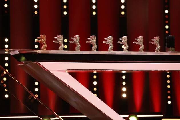Awards of the Bärenverleihung on a table before the award on stage at the closing ceremony of the Berlinale on 24 02 2018 in Berlin in the Berlinale Palast Awards of the Bärenverleihung on a table before the award on stage at the closing ceremony of the 68 Berlinale on 24 02 2018 in Berlin in the Berlinale Palast