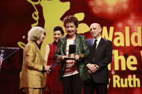 Ruth Beckermann Winner of the Glashütte Original Documentary Film Award for the film Waldheims Waltz on stage at the Berlinale Palasts Berlinale on 24 02 2018 in Berlinale Palast Ruth Beckermann Winner of the Glashütte Original Documentary Award for the film Waldheims Waltz on stage at the closing ceremony of the 68 Berlinale am 24 02 2018 in Berlin at the Berlinale Palast