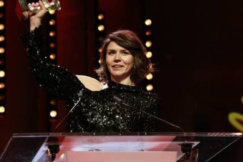 Malgorzata Szumowska winner of the Silver Bear the Grand Jury Award for the film Twarz speaks at the awards ceremony after awarding the prize 68 Berlinale on 24 02 2018 in Berlin in the Berlinale Palace Malgorzata Szumowska winner of the Silver Bear the Grand Prix The jury for the film Twarz speaks at the award ceremony after the award at the Berlinale Berlin on 24 02 2018 in the Berlinal
