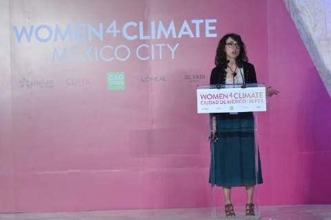 February 26, 2018 - Mexico City, Mexico, Mexico - Women4Climate Paris Fanny Giansetto is seen in her speech during the Annual Women4Climate press conference as part of C40 Cities at Interactive Museum of Economics on February 26, 2018 in Mexico City, Mexico Mexico City Mexico  - ZUMAn230 20180226_zaa_n230_882 Copyright: xCarlosxTischlerx