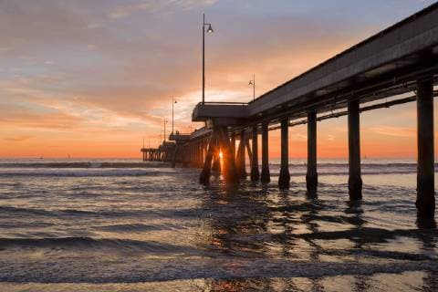 USA, California, Los Angeles, Venice Beach, Venice Beach Pier at sunset  WVF00889