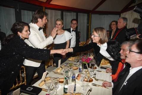 Französischer Filmpreis Cesar - After Party 43eme ceremonie des CESAR. Fouquets. 43the movie CESAR awards. After party at Fouquets restaurant on Champs Elysees. 224660 2018-03-02 Salle Pleyel Paris France Cruz, Penelope; Bardem, Javier; Nyssen, Francoise  Copyright: xArnal-Degunx STAR_224660_027