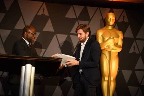 March 2, 2018 - Beverly Hills, California, U.S. - BARRY JENKINS presents the certificate of nomination to Ruben Ostlund, director of the Oscar nominated foreign film The Square (Sweden), at the reception for the Foreign Language Film Award category for the 90th Oscars on Friday. Beverly Hills U.S. - ZUMAz03_ 20180302_shf_z03_229 Copyright: xKatexNoellex
