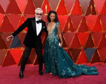 (L-R) Bradley Whitford and Betty Gabriel arrive on the red carpet for the 90th annual Academy Awards at the Dolby Theatre in the Hollywood section of Los Angeles on March 4, 2018.  LAP20180304936 JIMxRUYMEN