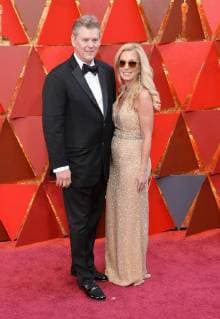 Production designer Richard Hoover and guest arrive on the red carpet for the 90th annual Academy Awards at the Dolby Theatre in the Hollywood section of Los Angeles on March 4, 2018.  LAP20180304528 JIMxRUYMEN