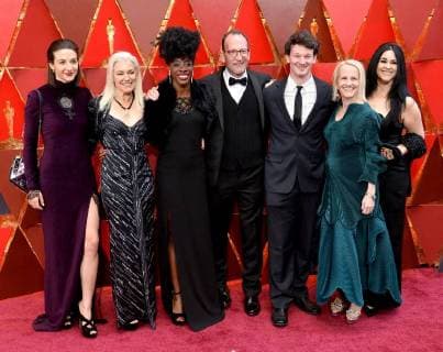 (L-R) Kate Davis, Breaion King and David Heilbroner and cast members arrive on the red carpet for the 90th annual Academy Awards at the Dolby Theatre in the Hollywood section of Los Angeles on March 4, 2018.  LAP201803041060 JIMxRUYMEN