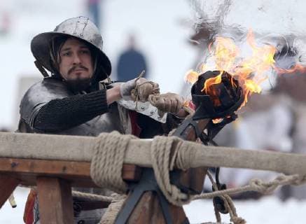 (180304) -- SAMOBOR (CROATIA), March 4, 2018 -- Actors re-enact a medieval battle in Samobor, Croatia, on March 4, 2018. The Battle of Samobor took place on March 1, 1441 for the Hungarian-Croatian throne. ) CROATIA-SAMOBOR-BATTLE OF SAMOBOR-RE-ENACTMENT IgorxKralj 