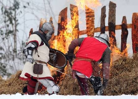 (180304) -- SAMOBOR (CROATIA), March 4, 2018 -- Actors re-enact a medieval battle in Samobor, Croatia, on March 4, 2018. The Battle of Samobor took place on March 1, 1441 for the Hungarian-Croatian throne. ) CROATIA-SAMOBOR-BATTLE OF SAMOBOR-RE-ENACTMENT IgorxKralj 