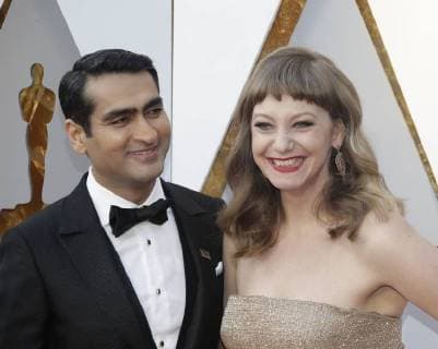 Kumali Nanjiani and Emily Gordon arrive on the red carpet for the 90th annual Academy Awards at the Dolby Theatre in the Hollywood section of Los Angeles on March 4, 2018.  LAP20180304250 JOHNxANGELILLO