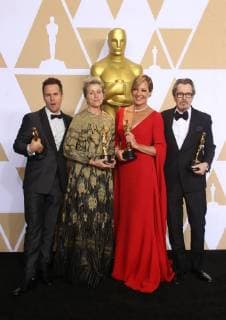 LOS ANGELES, CA - MARCH 4: Sam Rockwell, Frances McDormand, Allison Janney and Gary Oldman in the press room at the 90th Academy Awards at the Dolby Theatre in Los Angeles, California on March 4, 2018. Copyright: xFayexSadoux