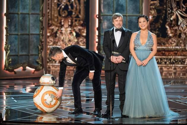 (Left to Right) BB-8, Oscar Isaac, Mark Hamill and Kelly Marie Tran present the Oscar for Best animated short film during the live ABC Telecast of The 90th OscarsÂ® at the DolbyÂ® Theatre in Hollywood, CA on Sunday, March 4, 2018.  Copyright: xAaronxPoolex 33546_502PLX